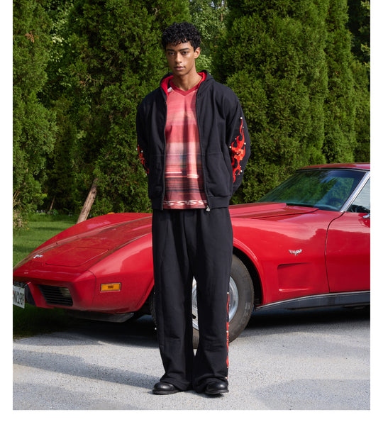 S45 Flame Print Zip Up Hoodie | Face 3 Face