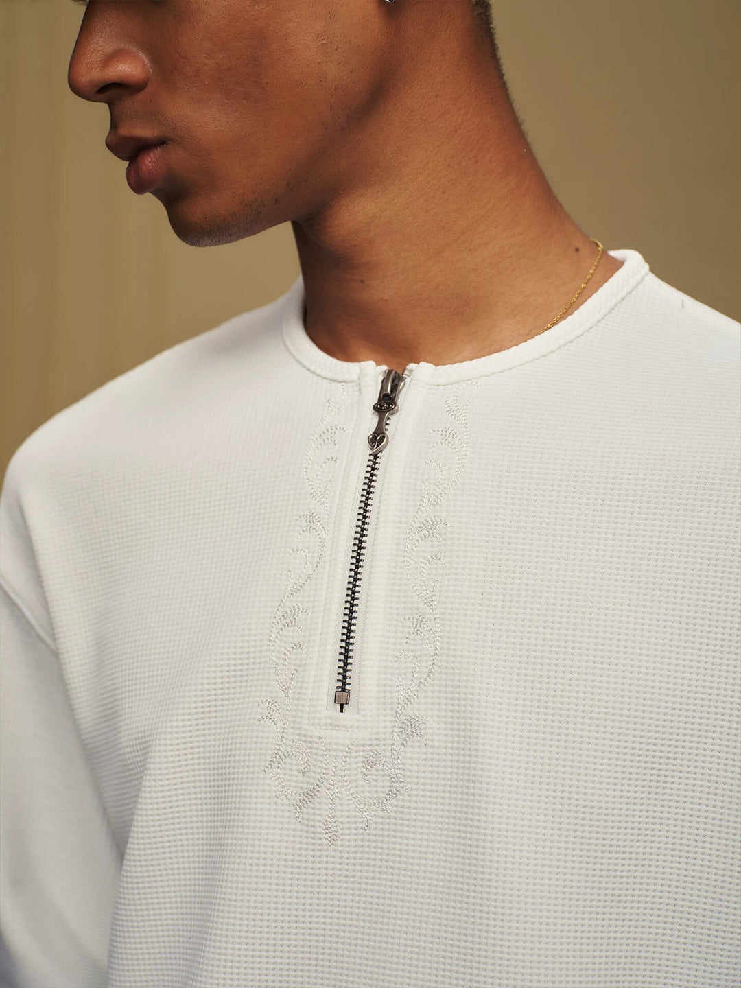 YADcrew Baroque Embroidered Half Zip Waffle Thermal Long Sleeve Tee | Face 3 Face