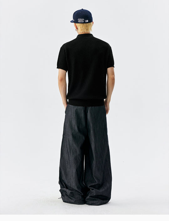 MEDM Rose Embroidered Textured Stripe Knit Polo | Face 3 Face