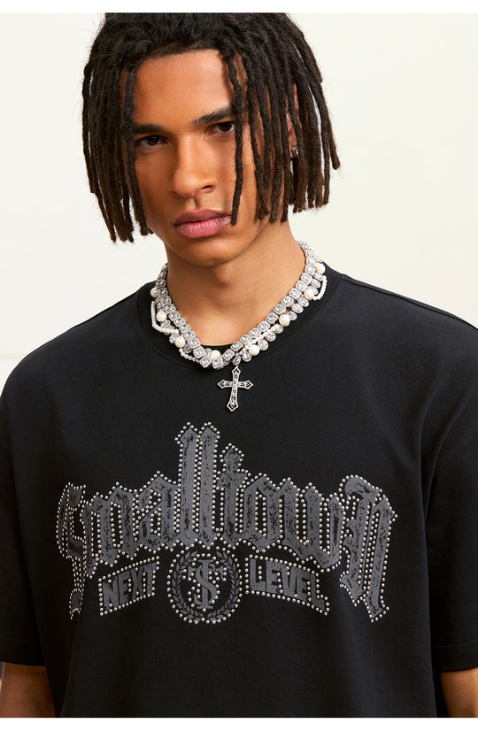 Small Town Kid Gothic Studded Logo Print Tee | Face 3 Face