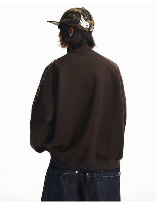 MEDM Leopard Print Stripe Sleeve Track Jacket | Face 3 Face