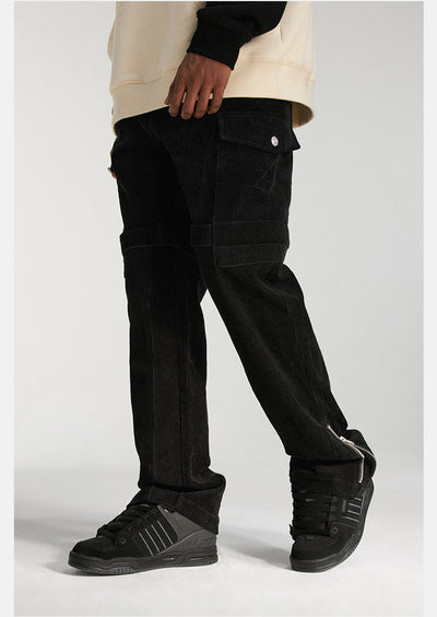 DICETINY Corduroy Leg Zip Work Cargo Jeans | Face 3 Face