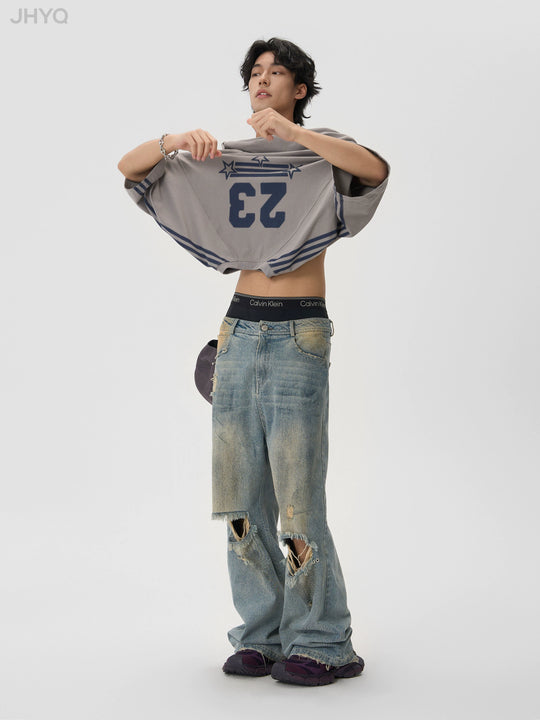 JHYQ Striped Shoulder Logo Printing Tee