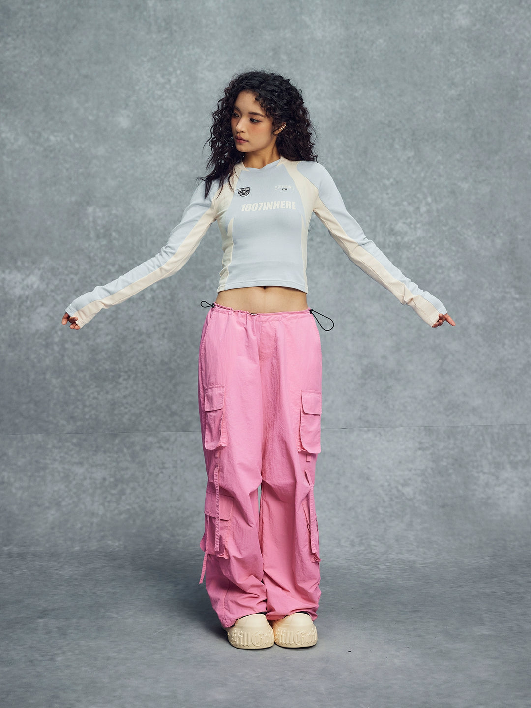 1807 Colorblock Cropped Slim Football Long Sleeve Tee | Face 3 Face