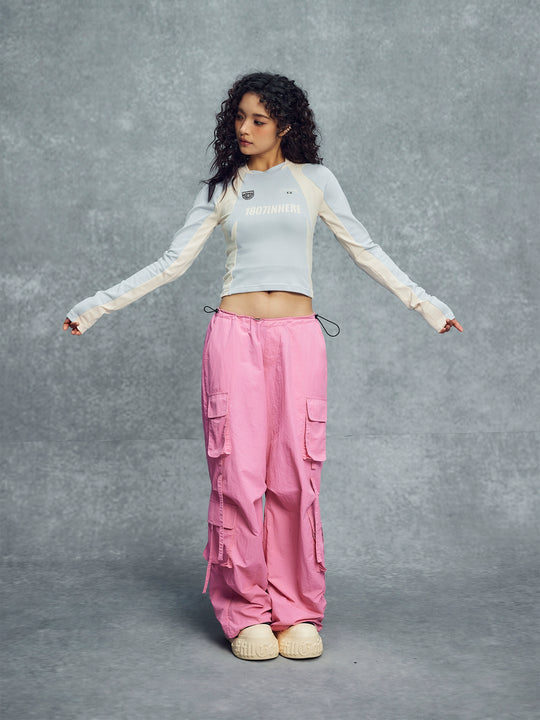 1807 Colorblock Cropped Slim Football Long Sleeve Tee | Face 3 Face