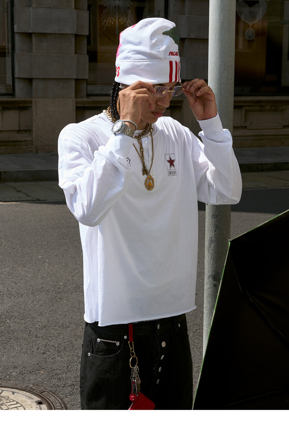 STEEPC Pearl Star Layered Henley Neck Long Sleeve Tee | Face 3 Face