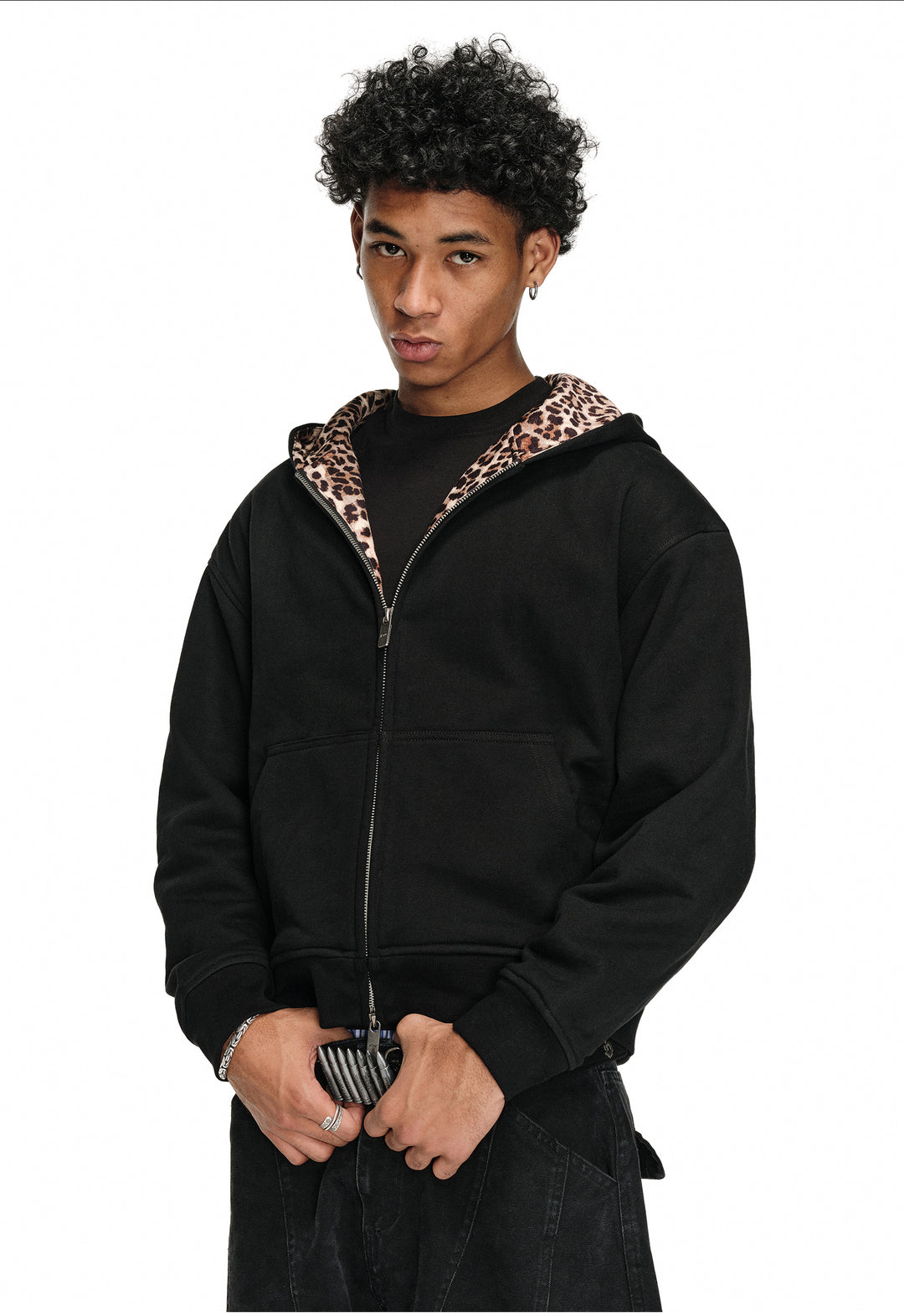 ANTIDOTE Leopard Print Lined Double-Zip Hoodie | Face 3 Face