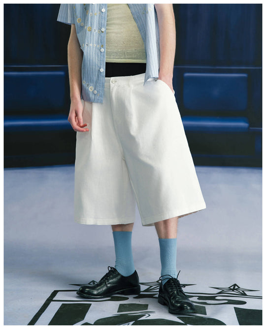 S45 3D Pleat Washed Denim Baggy Shorts | Face 3 Face