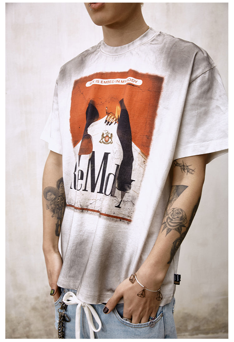 Remedy Inspired Print Washed Aged Tee | Face 3 Face