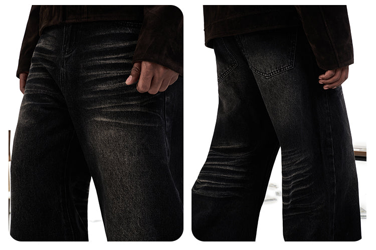 F3F Select Washed Cat Whisker Black Baggy Jeans | Face 3 Face