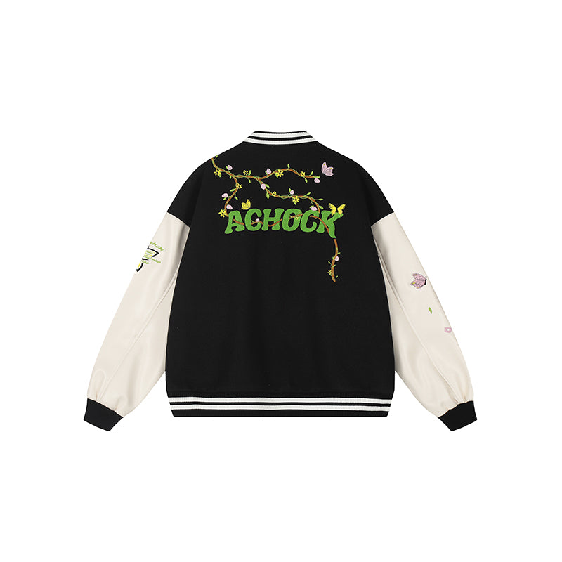 Baseball Jacket | Achock Flower Vine Embroidered Baseball Jacket | Face 3 Face