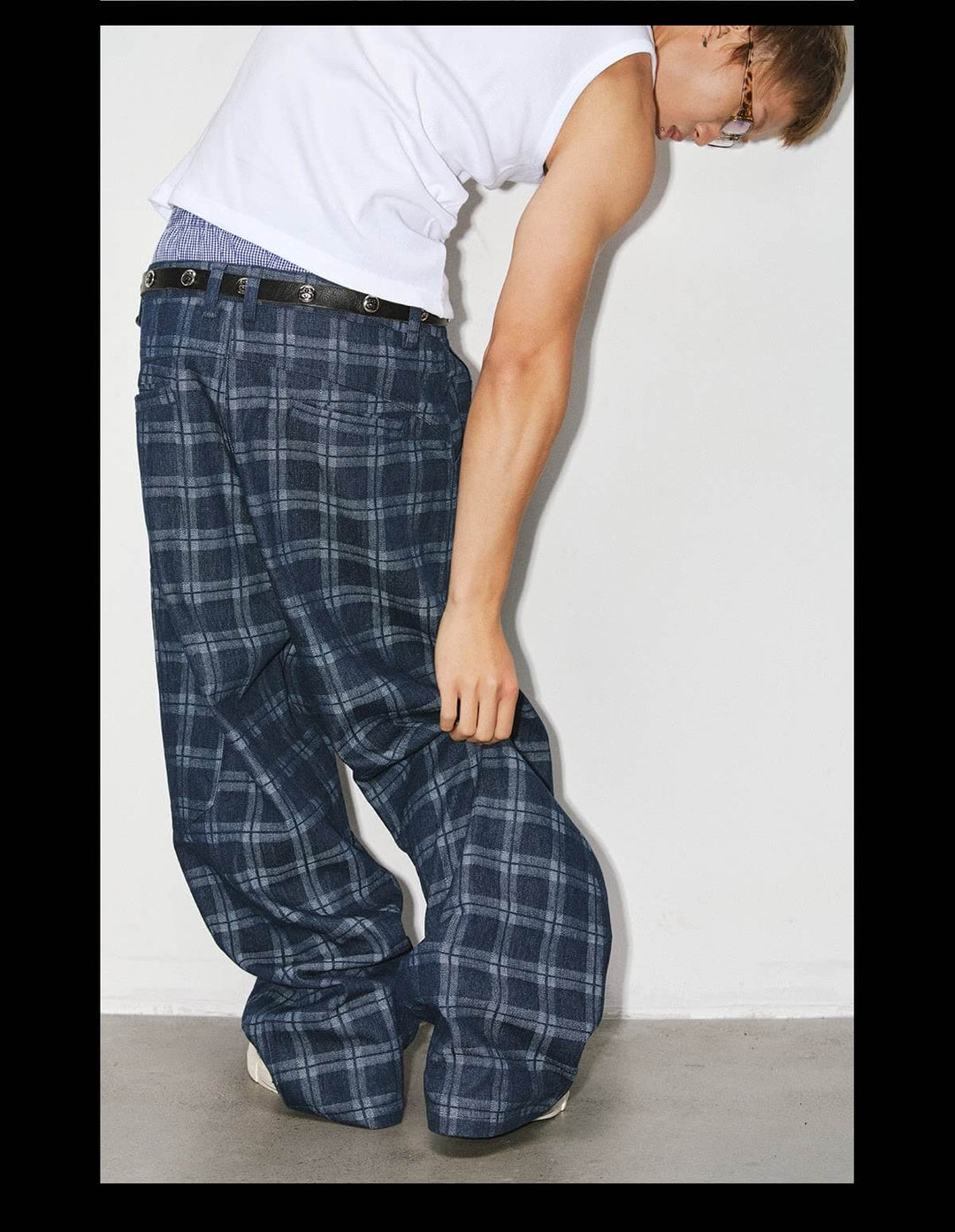 NOVACAM Checkered Curved Baggy Jeans | Face 3 Face