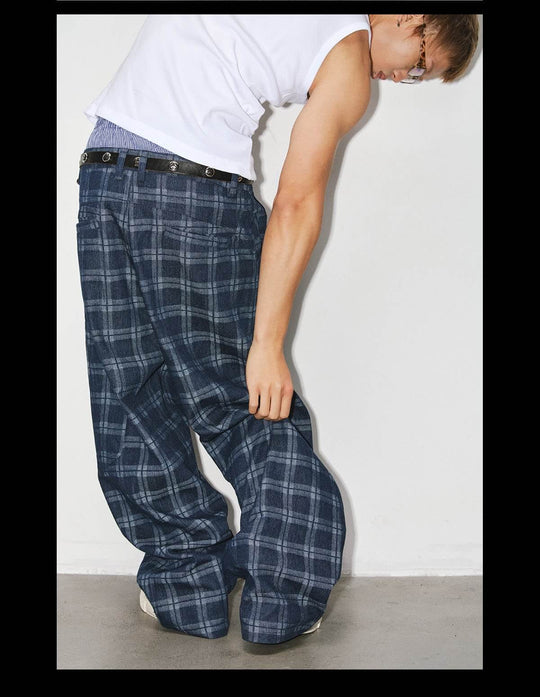 NOVACAM Checkered Curved Baggy Jeans | Face 3 Face