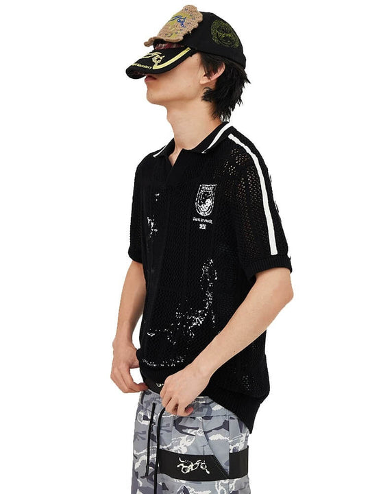 Night Lab Skeleton Cage Open Knit Polo | Face 3 Face