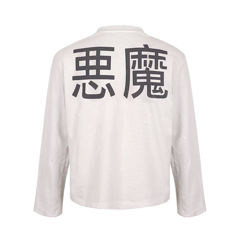 UNDERWATER White Demon Print Distressed Long Sleeve Tee | Face 3 Face