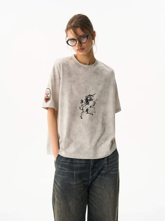 EXITMODE BY BLIND NO PLAN Wax Print Emblem Patch Washed Short Sleeve Tee | Face 3 Face
