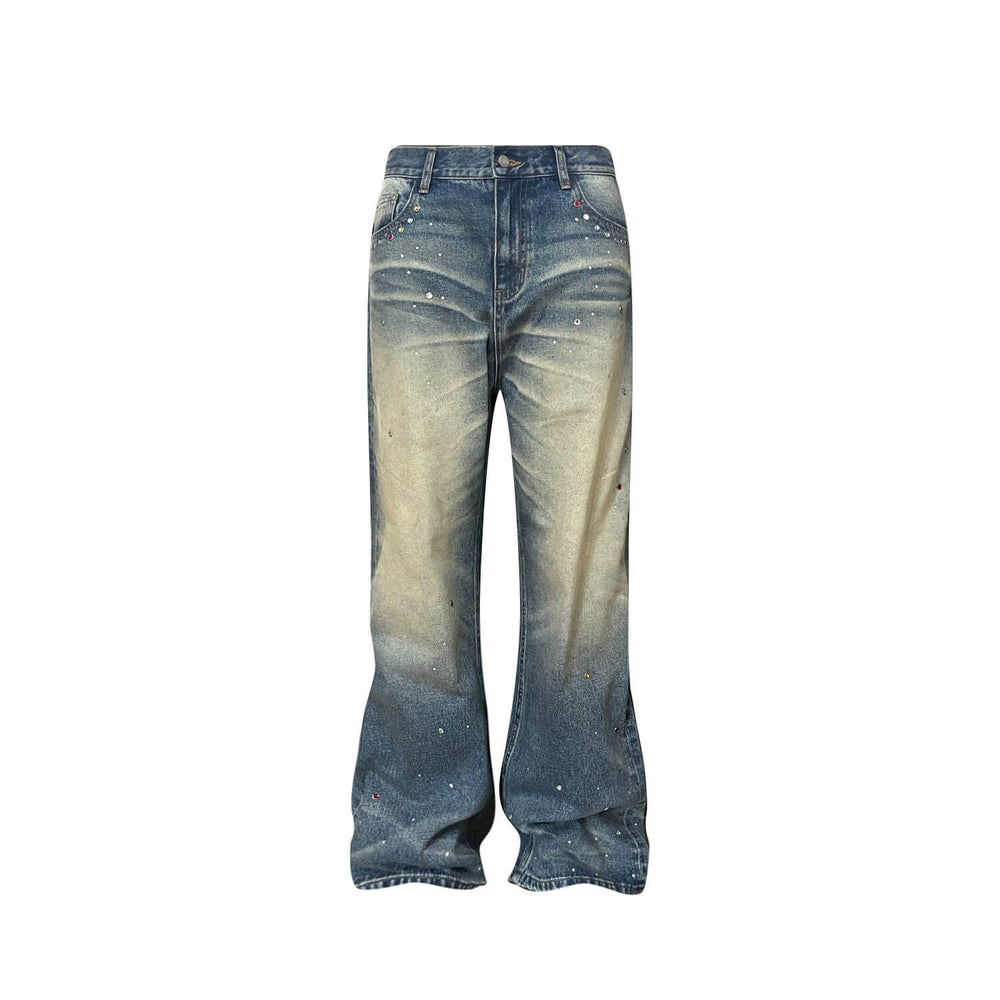 S45 Gemstone and Rhinestone Studded Washed Jeans | Face 3 Face