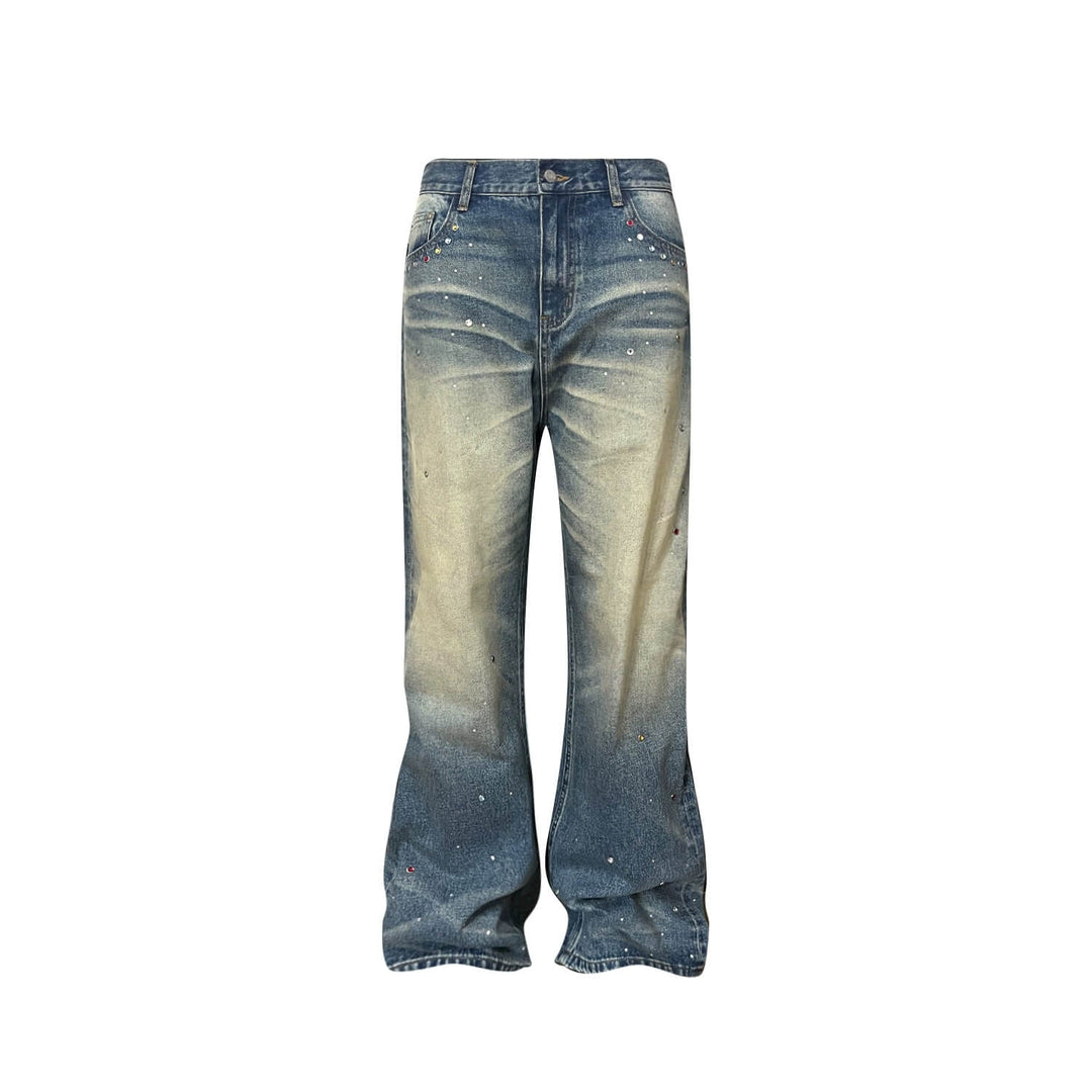 S45 Gemstone and Rhinestone Studded Washed Jeans | Face 3 Face