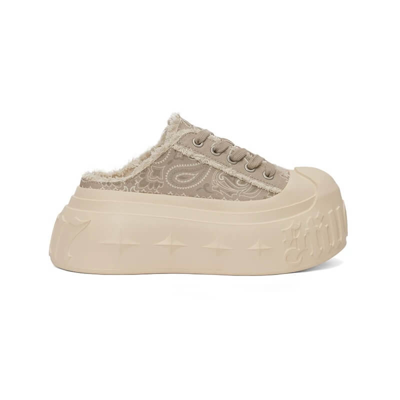 1807 INF-008 Gothic Lace Up Canvas Paisley Chunky Half Sneakers | Face 3 Face