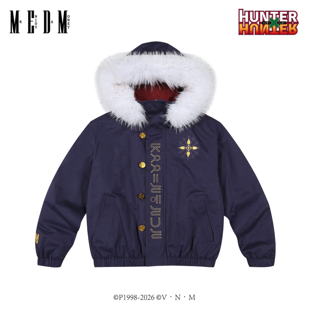MEDM × HUNTER×HUNTER Kuroro Inverted Cross Patch Faux Fur Hood Quilted Jacket