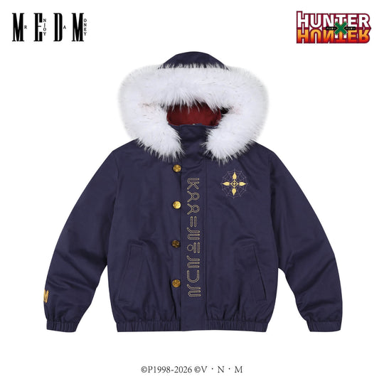 MEDM × HUNTER×HUNTER Kuroro Inverted Cross Patch Faux Fur Hood Quilted Jacket