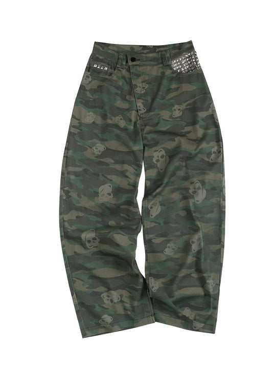 Night Lab Skull Camo Multi Rivet Baggy Pants