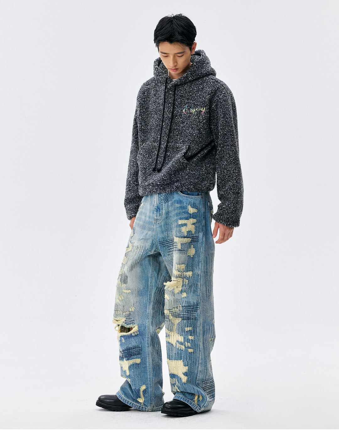MEDM Gradient Embroidery Sherpa Fleece Hoodie | Face 3 Face