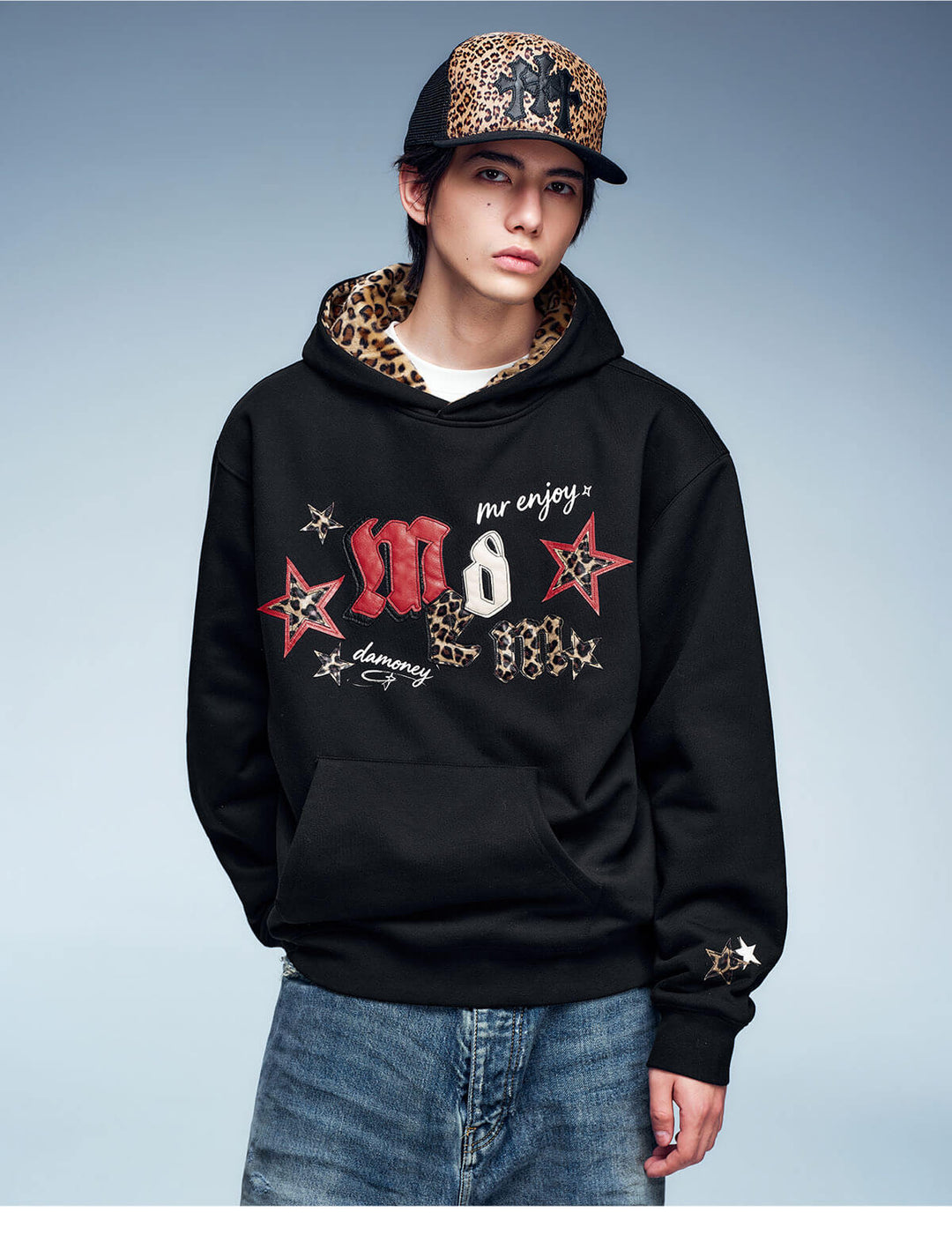 MEDM Leopard Hood Lining Star Logo Patch Hoodie | Face 3 Face