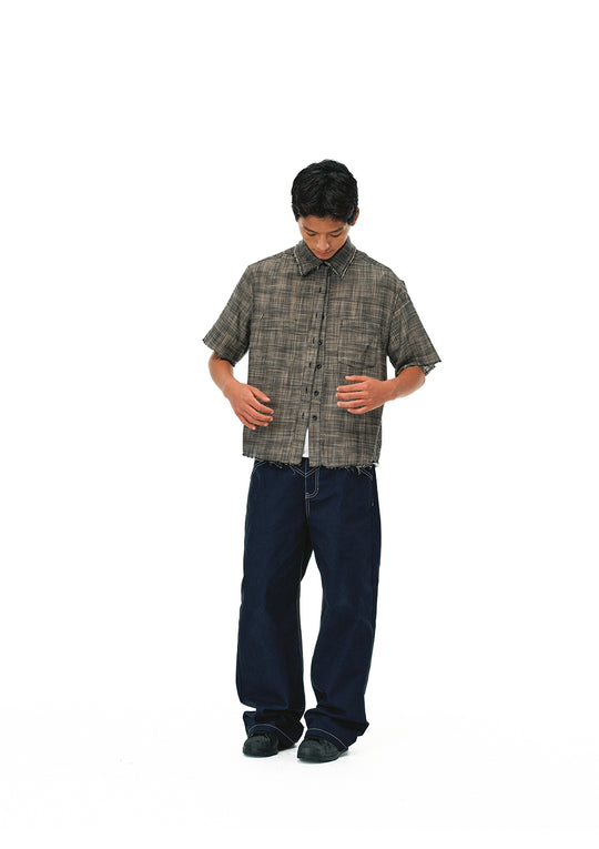 EVILKNIGHT(EK) Striped Plaid Reversible Short Sleeve Shirt | Face 3 Face