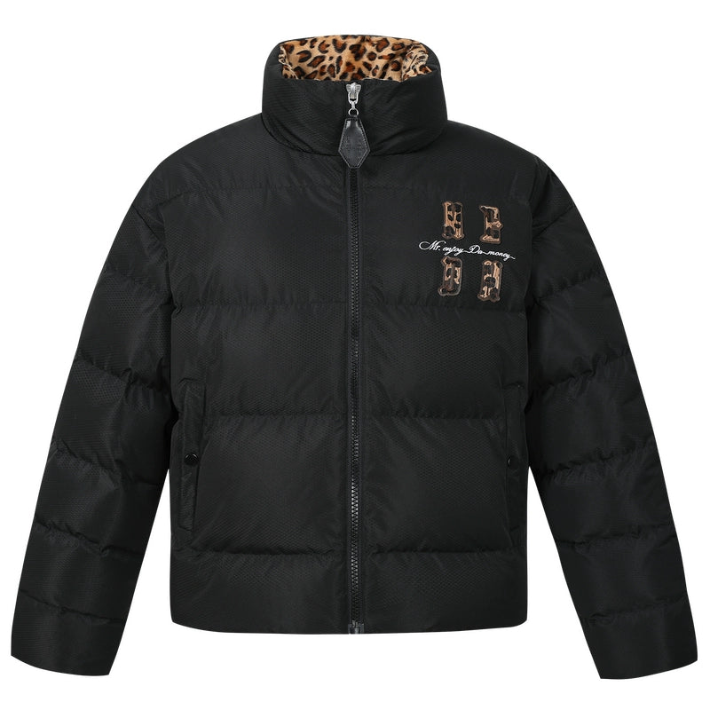 MEDM Leopard Collar Logo Patch Down Jacket | Face 3 Face