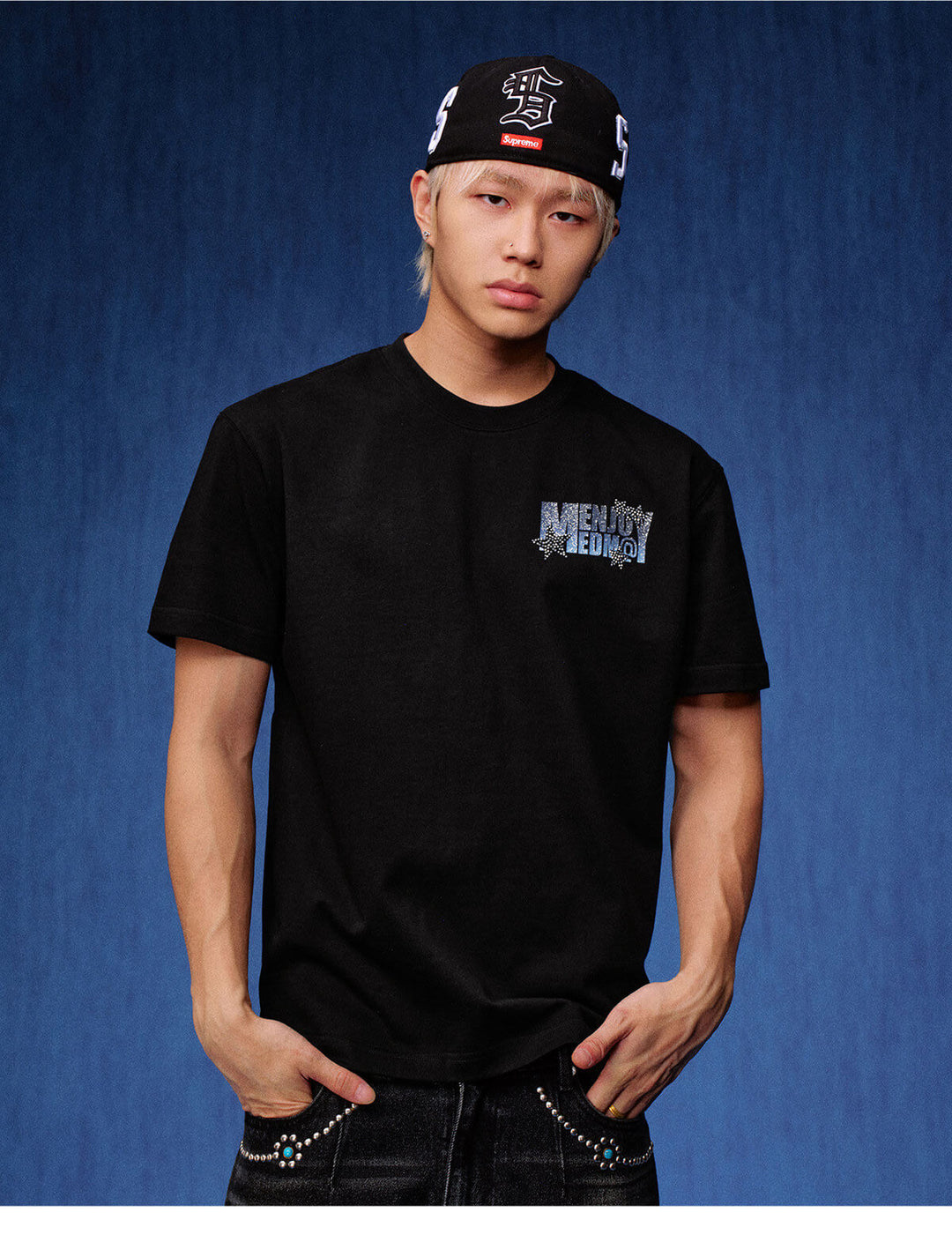 MEDM Rhinestone Star Glitter Logo Short Sleeve Tee | Face 3 Face