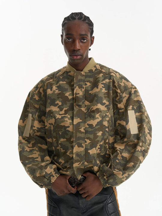 EXITMODE BY BLIND NO PLAN Camouflage Oversized Bomber Jacket | Face 3 Face