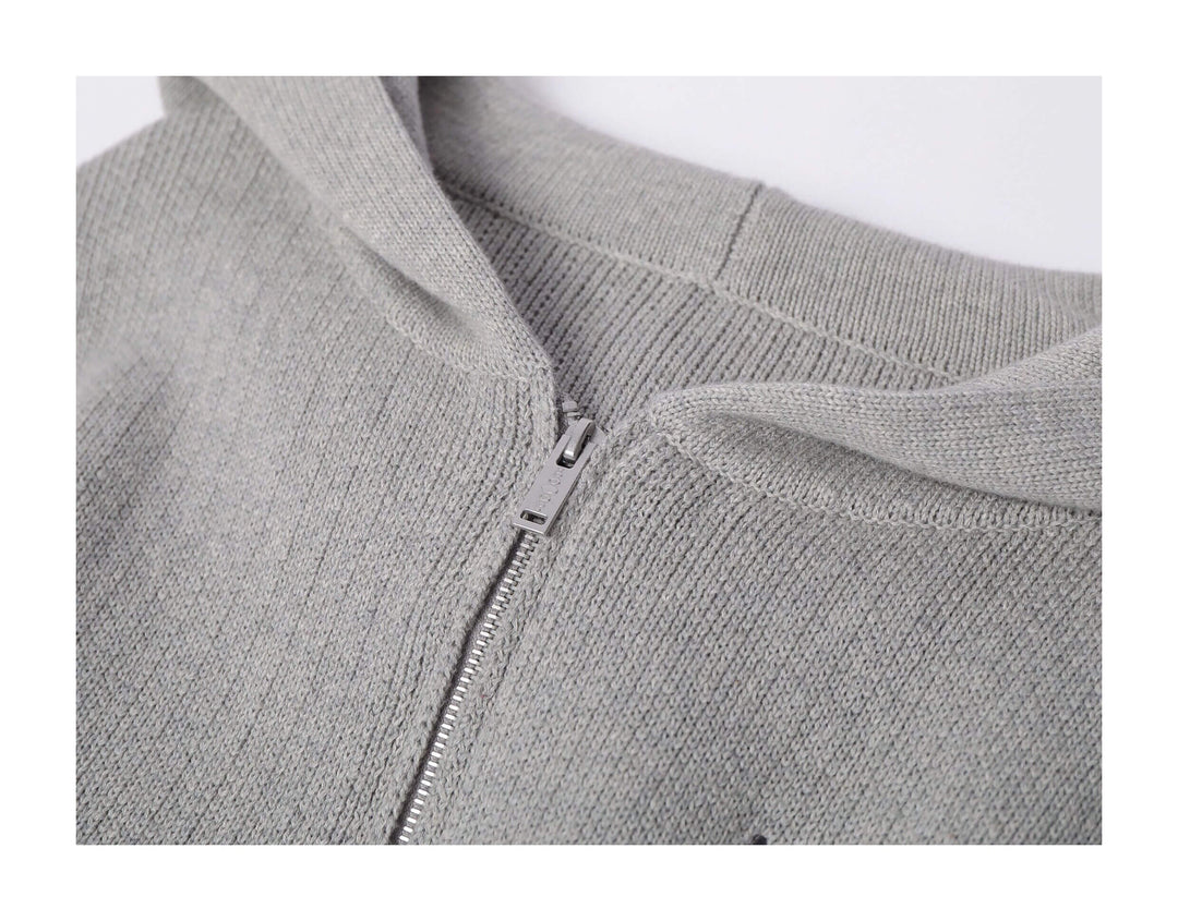 KARMANISTIC Embroidered Zip Up Knit Hoodie | Face 3 Face