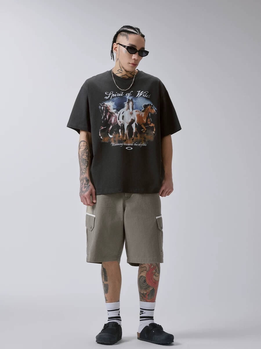 F2CE Galloping Horse Graphic Washed Short Sleeve Tee | Face 3 Face