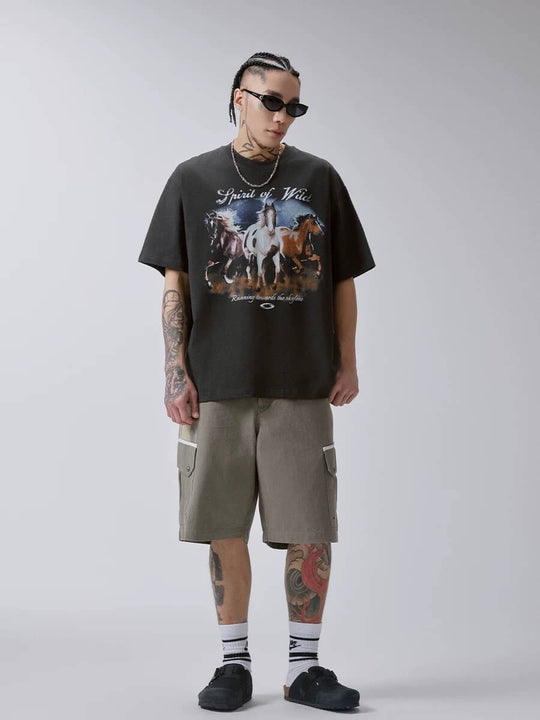 F2CE Galloping Horse Graphic Washed Short Sleeve Tee | Face 3 Face
