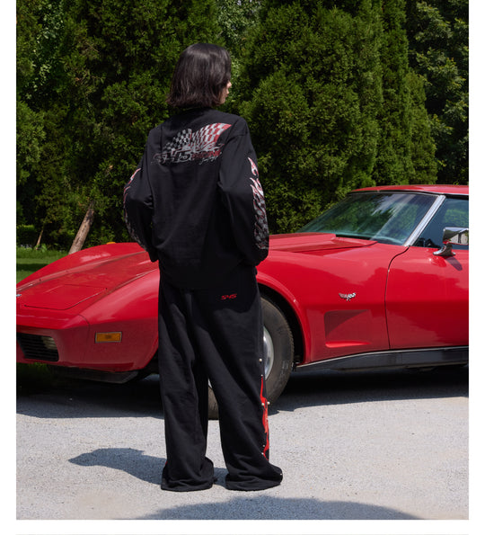 S45 Checkered Flag Flame Print Long Sleeve Tee | Face 3 Face