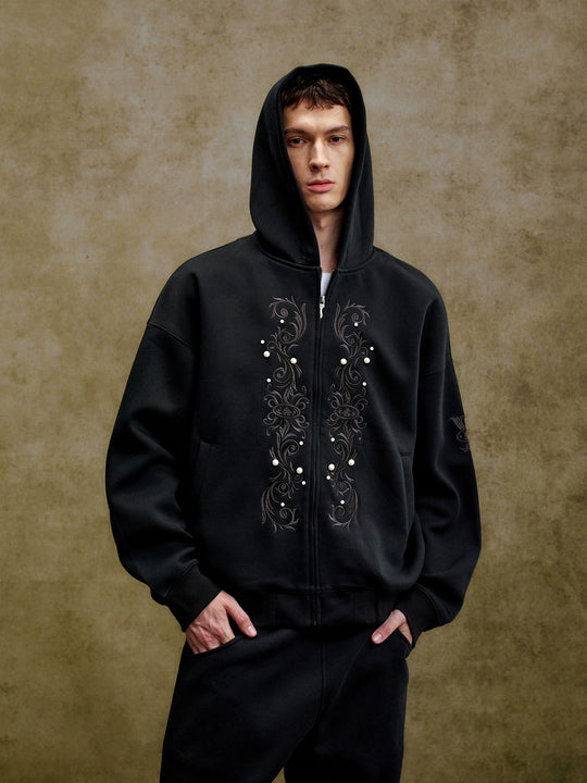 YADcrew Pearl Embroidery Zip Up Hoodie | Face 3 Face