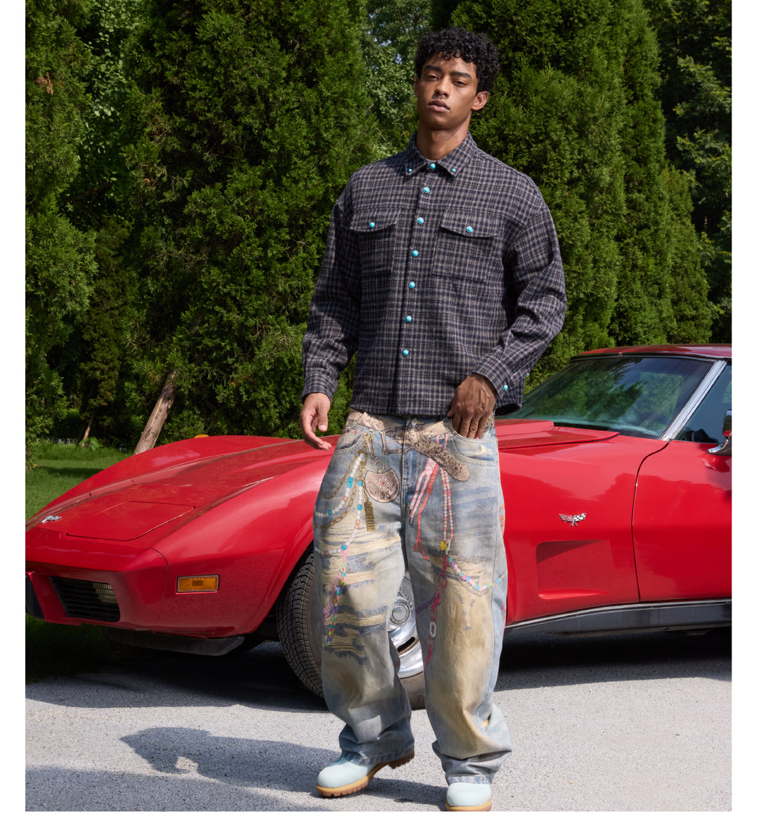 S45 Turquoise Button Plaid Long Sleeve Shirt | Face 3 Face