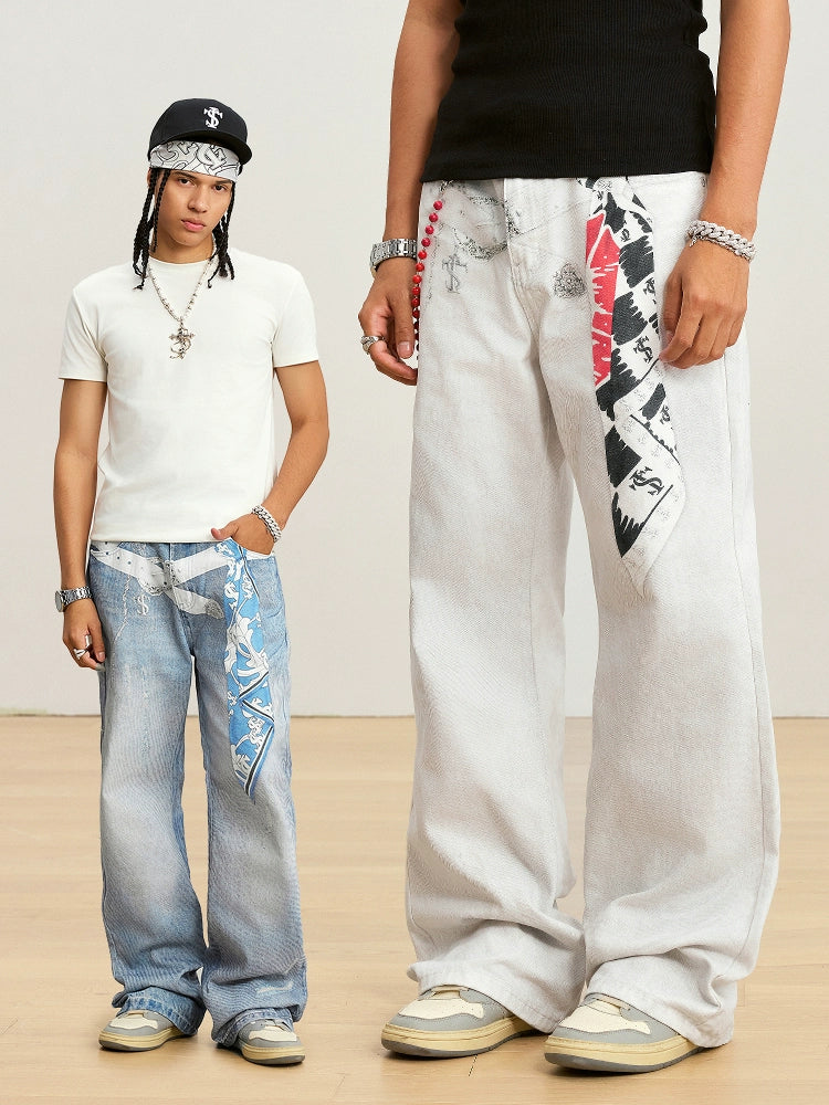 Small Town Kid Scarf Belt Chain 3D Printed Jeans | Face 3 Face