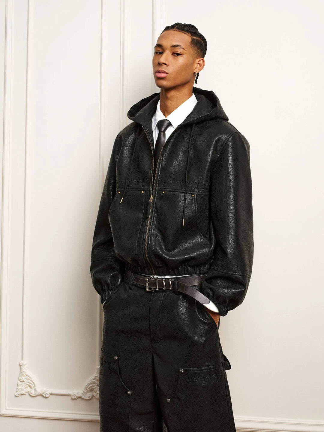 YADcrew Crackle Glitter PU Leather Hooded Jacket | Face 3 Face