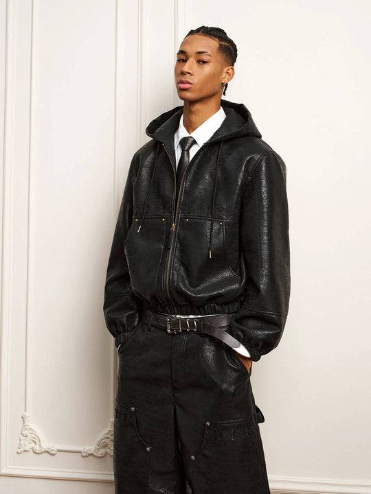 YADcrew Crackle Glitter PU Leather Hooded Jacket | Face 3 Face