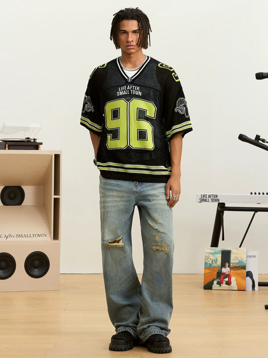 Small Town Kid Mesh Knit V Neck Rugby Jersey | Face 3 Face