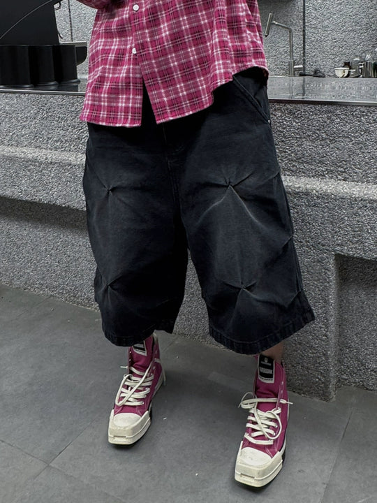 S45 Washed Pleated Denim Shorts | Face 3 Face