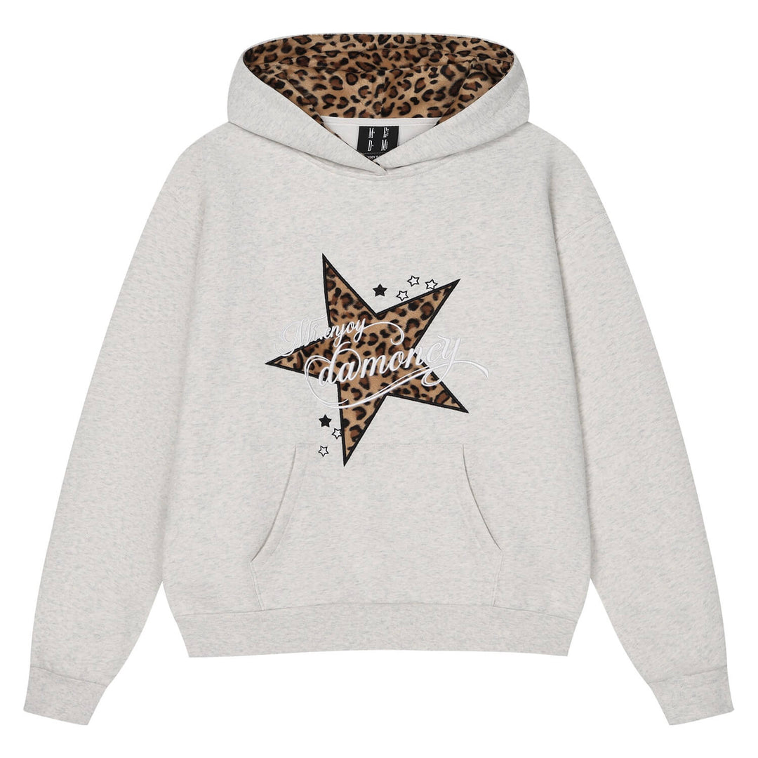 MEDM Leopard Hood Lining Star Patch Logo Hoodie