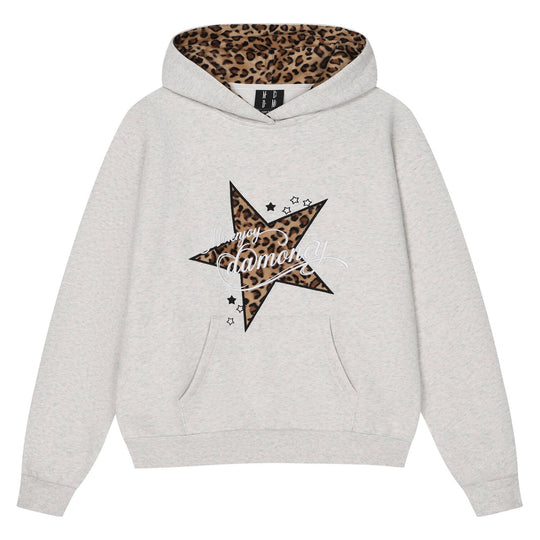 MEDM Leopard Hood Lining Star Patch Logo Hoodie