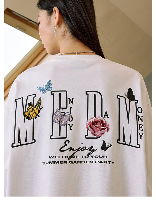 MEDM Butterfly Flower Embroidered Long Sleeve Tee | Face 3 Face