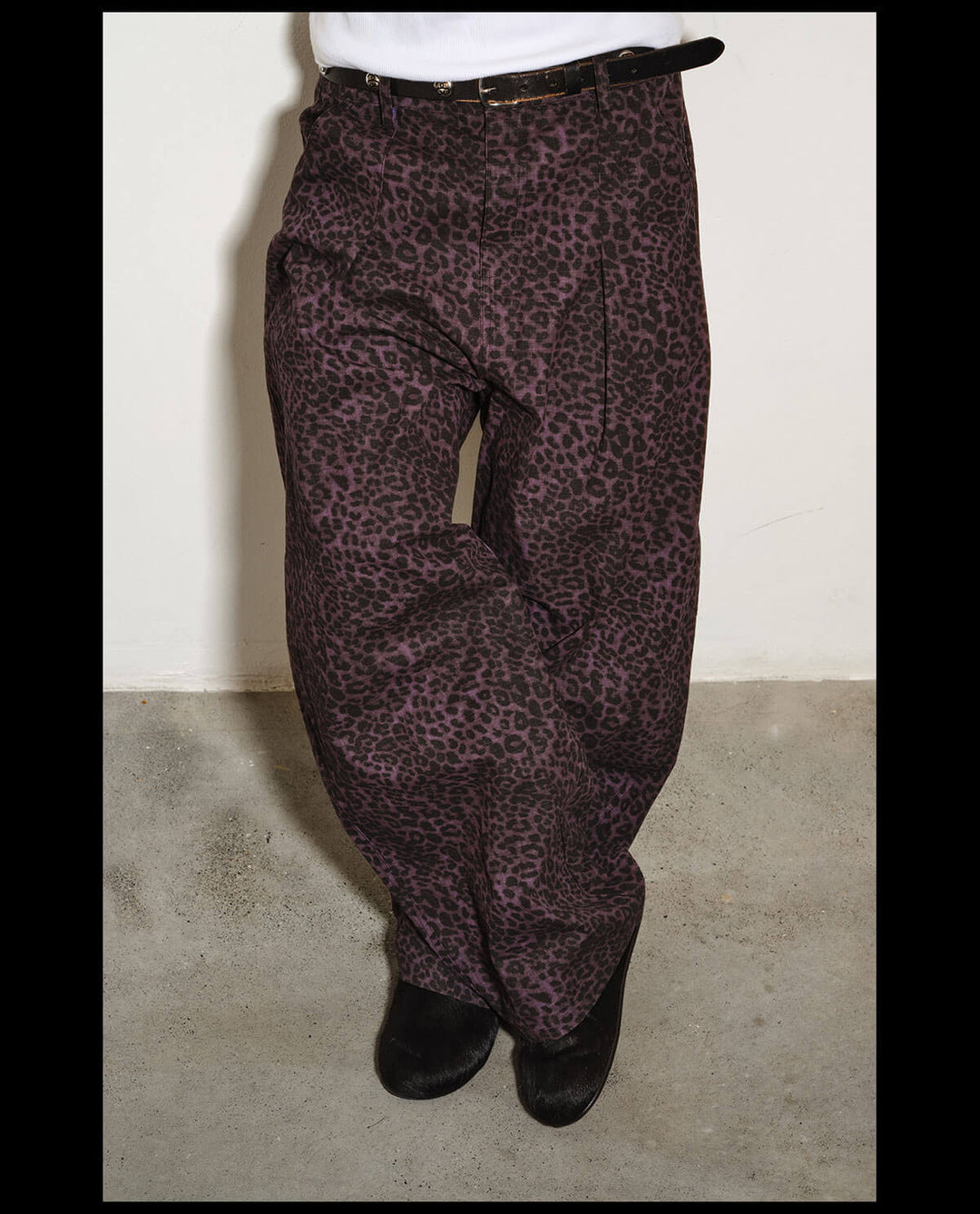 NOVACAM Purple Leopard Print Curved Baggy Pants | Face 3 Face