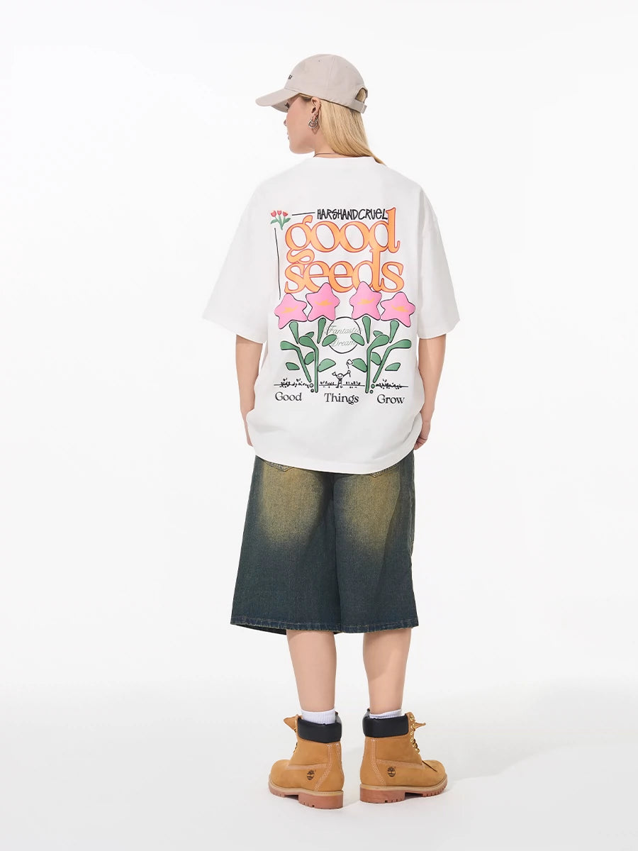 Harsh and Cruel Puff Print Flowers Tee