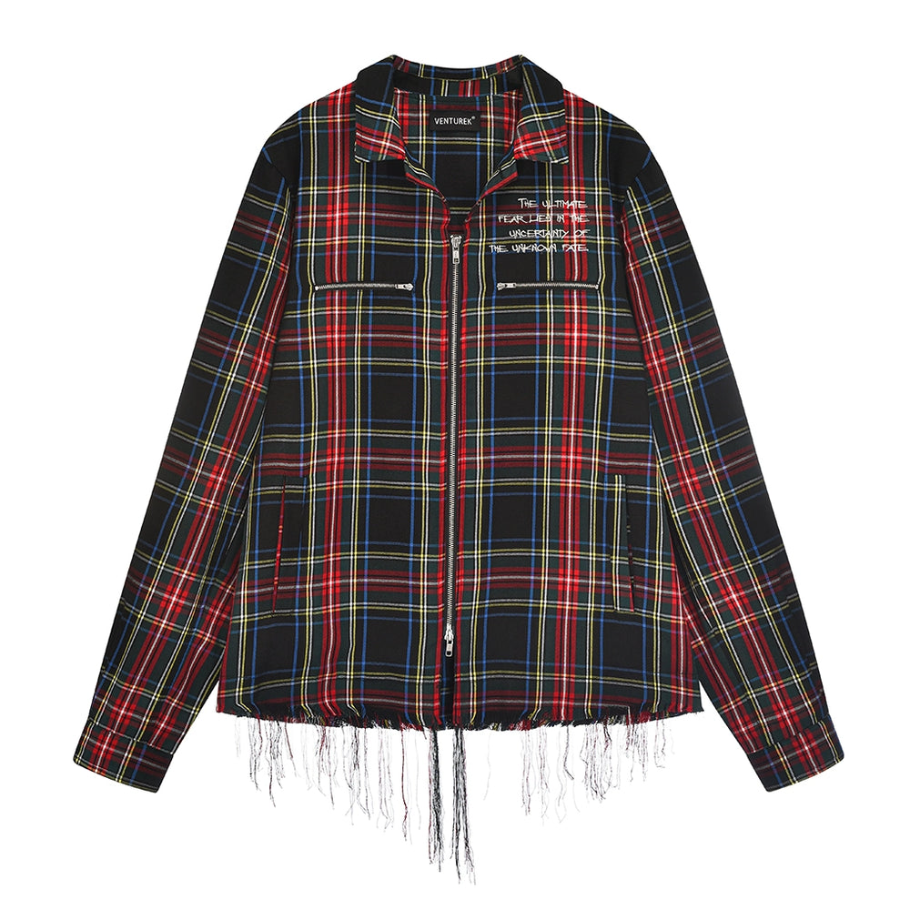 VENTUREK Tartan Check Embroidered Fringe Jacket | Face 3 Face