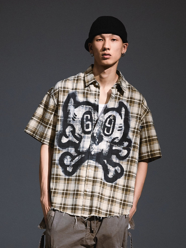 Remedy Skull Print Plaid Short Sleeve Shirt | Face 3 Face